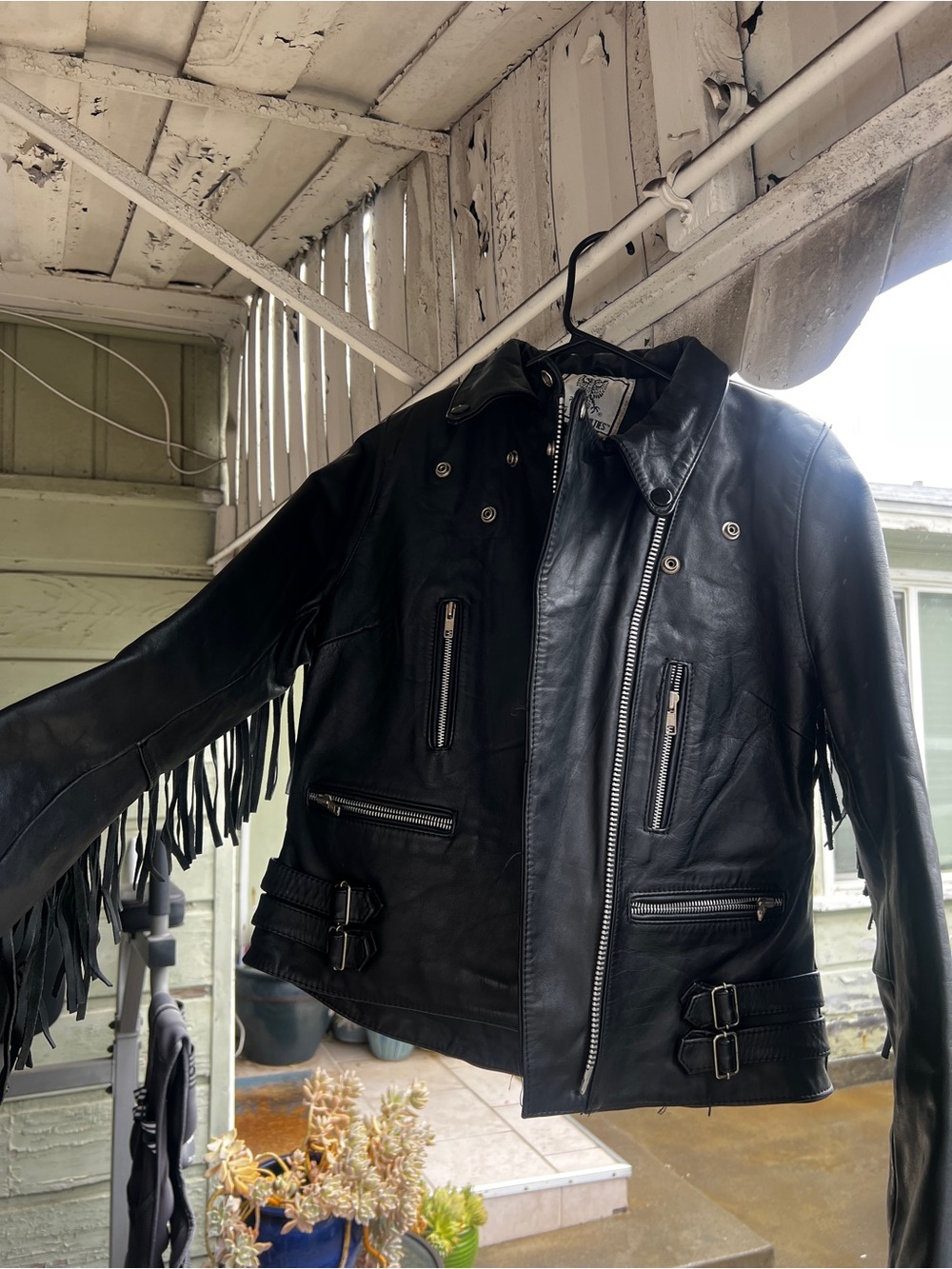 Vintage Black Leather Fringe Moto Jacket - Brand: Drag Specialist. 80’s